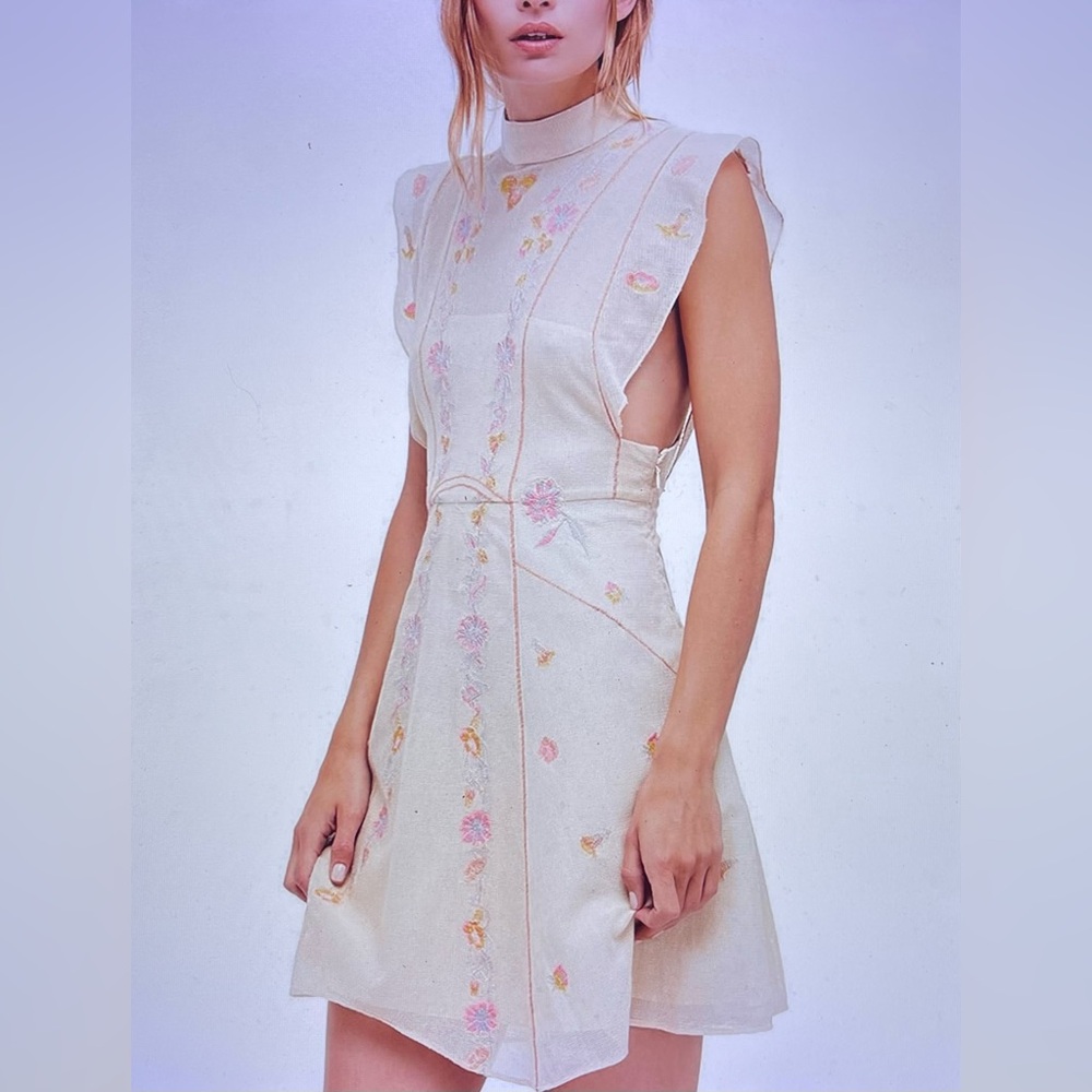 NWT Free People Rivera Embroidered Mesh Mini Dress